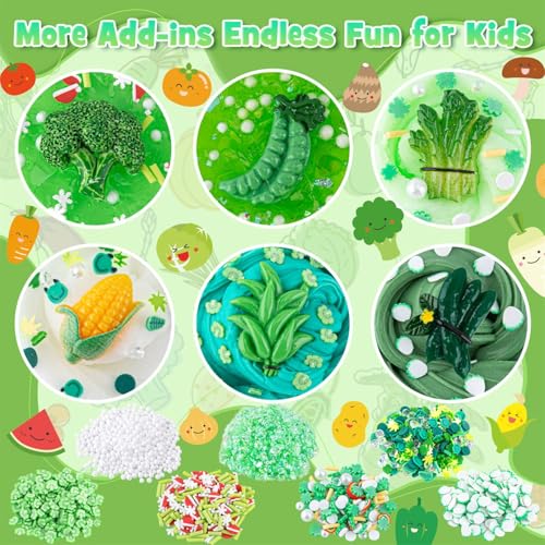 Image of 6 Packs Gradient Green Slime Kit - Cloud Butter Clear Slime, Crunchy Slimes for Kids with Various Slime Add-ins, Non Sticky Slimes Party Favors for Girls and Boys