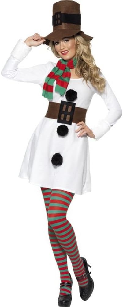 SmiffysDamen Miss Snowman Kostüm, Kleid, Hut, Schal und Gürtel, Größe: M, 28016