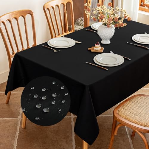 Black Textured Fabric Rectangle Tablecloth for 8 Foot Table, Stain Resistant & Wipeable Rectangular Tablecloth for 8-10 Seats Dining Picnic Outdoor BBQ, 54 x 108 Inch Black 108" x 54" (Recta