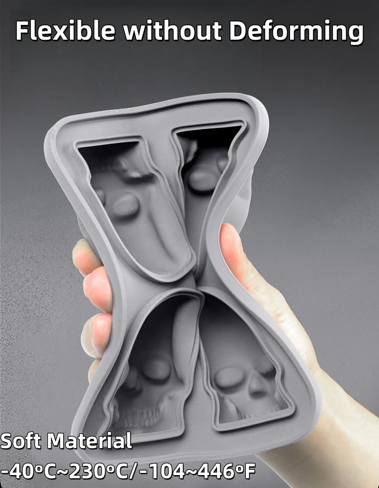 Molde para hielo de silicona calavera 4 cavidades negro miniatura 4
