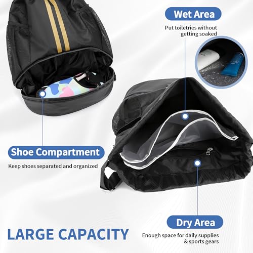 Image of JELUTAR Drawstring Backpack Gym Bag with Shoes Pocket, Black Gold