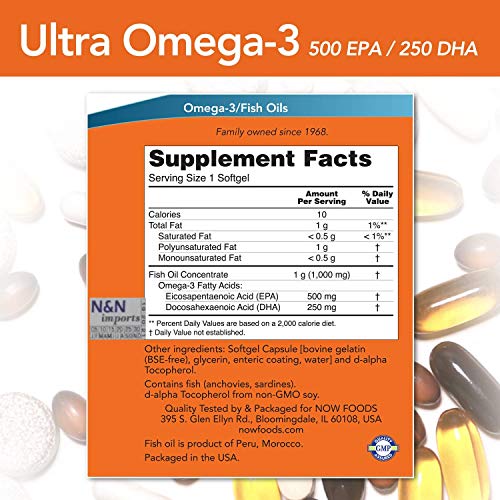 Ultra Omega 3 (180 sotgels) - Now Foods - 500 EPA - 250 DHA