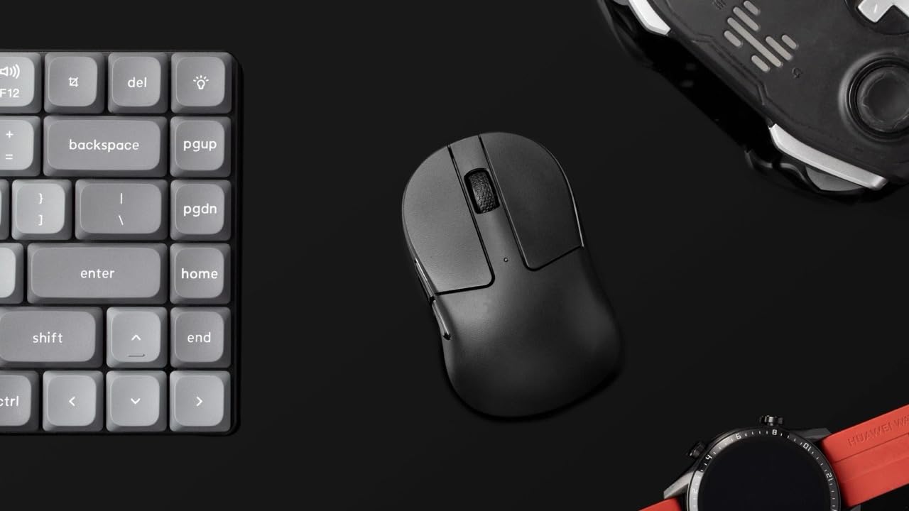 Keychron Ratón inalámbrico M4, sensor PixArt 3395 con botón macro programable 26.000 DPI, 4000 Hz, 2,4 GHz, Bluetooth 5.1, 35 g, diseño ergonómico ultraligero, color negro