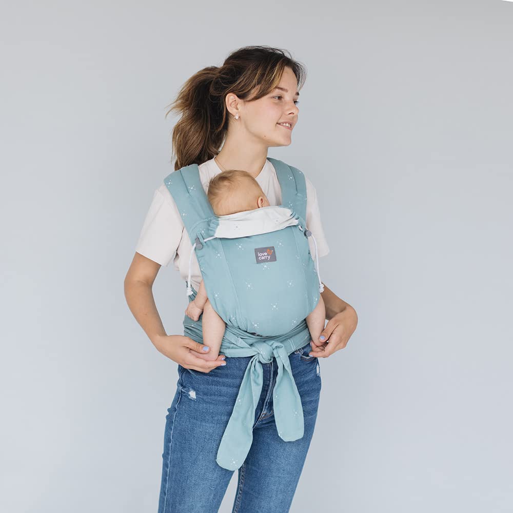 Love & Carry LoveTie Half-Buckle Ergonomische Babytrage für Neugeborene (Aquamarine)