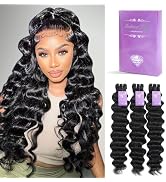 FASHION PLUS Raw Human Hair Bundles, Loose Deep Wave Bundles Human Hair 18 20 22 Inch Loose Wave ...