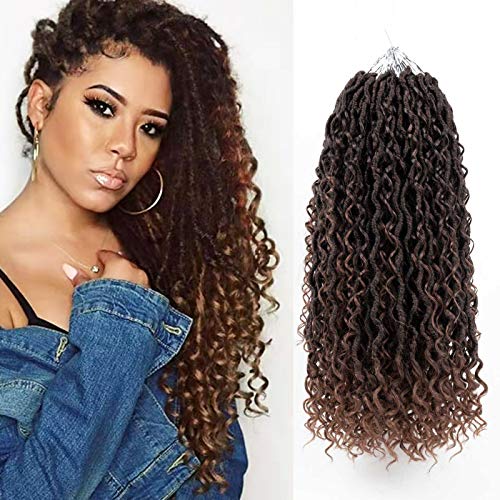 New Goddess Locs Crochet Hair 14 Inch Curly Faux Locs Crochet Hair For Black Women 5 Packs Pre Looped Ombre Crochet Faux