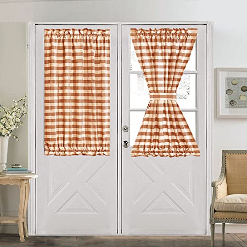 vctops Orange and White Buffalo Check Door Window Curtain with Tieback Rod Pocket Farmhouse Sidelight Curtains for Glass Door Patio Front Door, 1 Panel (Orange White,54"x72")