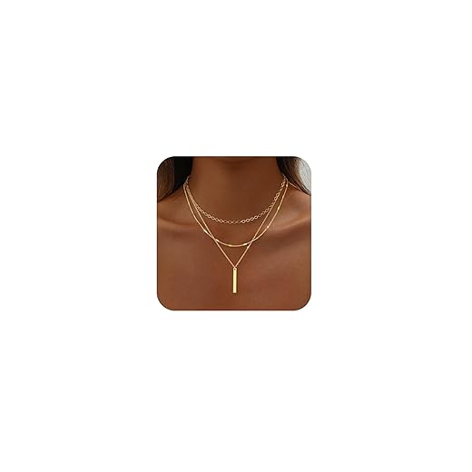 Gold Necklace for Women 14K Gold Plated Layered Cross Bar Necklace Herringbone Figaro Paperclip Flat Chain Cute Charm Accessories Non Tarnish Jewelry Set Gifts for Women