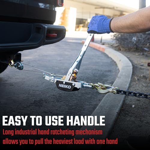 NEIKO 02253A Come Along Winch, 3-Ton (6,000 Lbs) Pulling Capacity, 9.8Ft, 2 Hook, Heavy Duty Power Cable Come Along Tool with Dual Gears, Hand Winch Cable, Automotive Hoist Winch Puller, Recovery Gear by NEIKO - Image 3