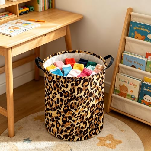 Image of Kids Laundry Basket,Leopard pattern hamper,Nursery Hampers,Waterproof folding Storage Bin with handle,Clothes Organizer Baskets,kid Room Decor(Leopard pattern)