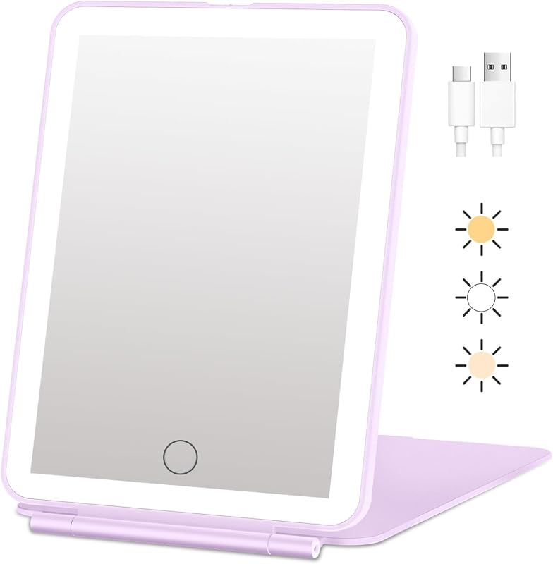 Espelho de maquiagem portátil FUNTOUCH com iluminação, dobrável e recarregável via USB-C