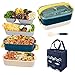 Fiambrera Bento Box,Bento Lunch Box con 3 Compartimentos,Cubierto y Bolsa Portátil, Caja Extraíble de Acero Inoxidable 304,a Prueba de Fugas sin BPA, Ideal para Oficina, Escuela, Picnic (Azul)