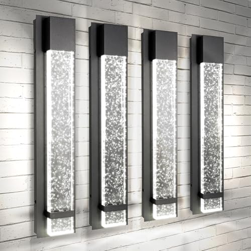 Image of ASD LED 24 inch Bubble Glass Wall Light Fixture, Outdoor & Indoor Seeded Sconce | 3CCT, Waterproof, Dimmable, ETL Listed | 20W 600LM 3000-5000K 100-277V | Exterior Lantern, Porch Lighting | Black, 4 Pack