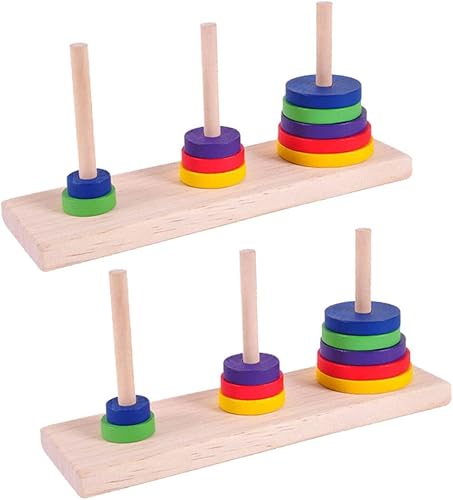 TOYANDONA Juguetes de madera Trompeta Puzzle 2 Pcs Hanoi de madera de la torre desbloquear rompecabezas juego de mesa Torre de Hanoi Torre Río Bambú
