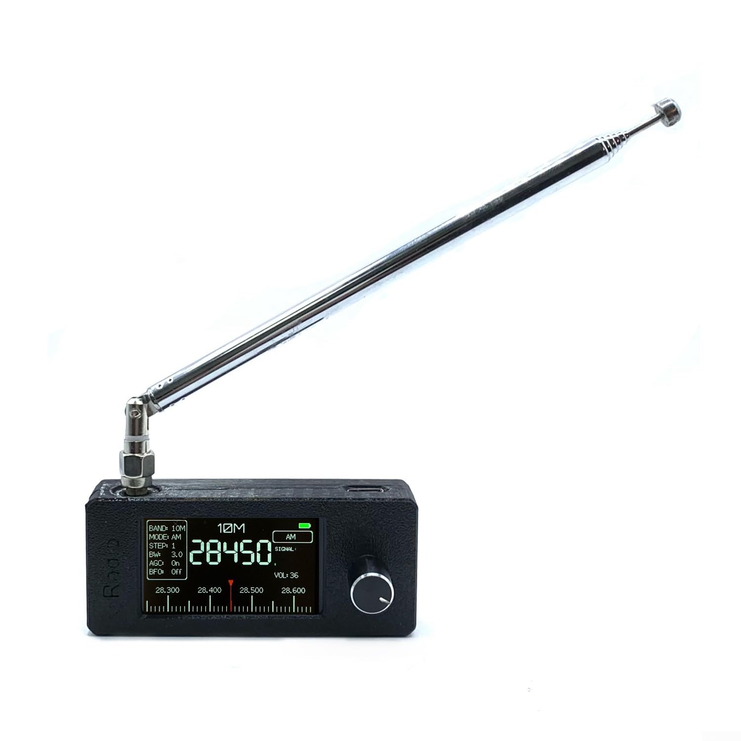 Receptor de radio de bolsillo, radio SI4732 de tamaño de bolsillo de 0.5-108 MHz, mini radio LSB USB AM FM con pantalla de 1.9 pulgadas de 170 x 320, para ESP-32-S3 (barra de tracción negra)