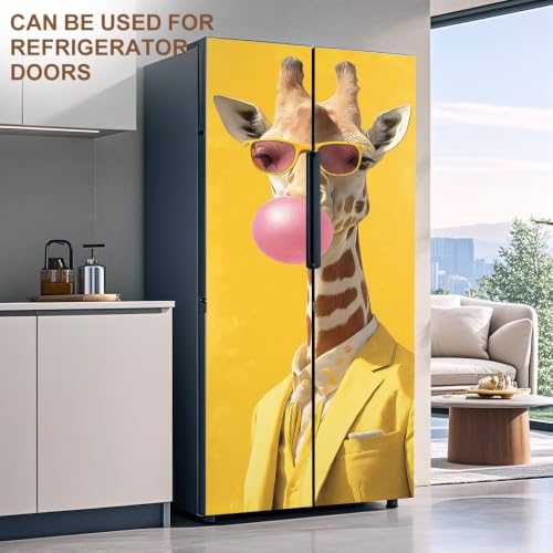Image of Giraffe Door Cover, Bubble Gum Pop Art Door Sticker, 30.3x78.7in