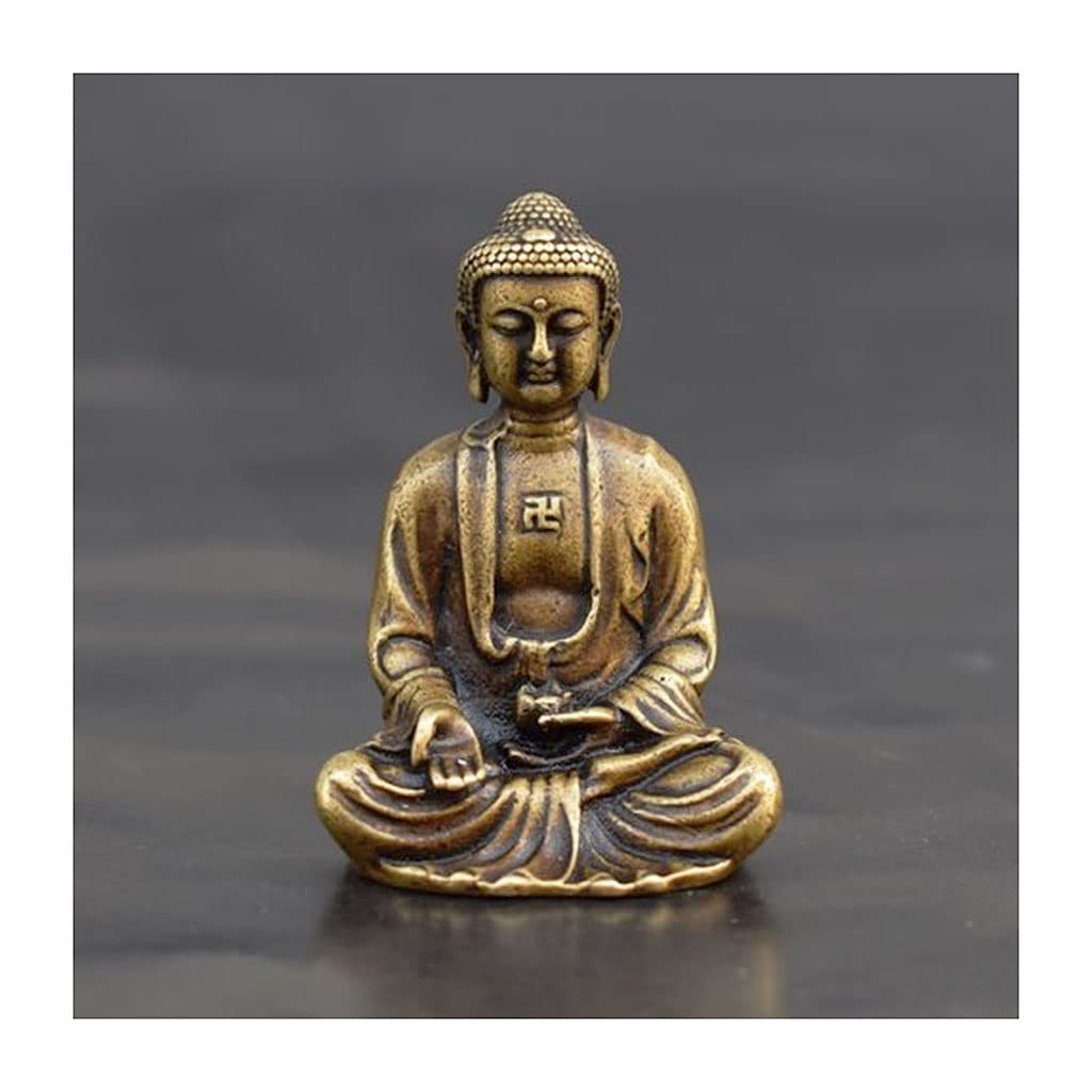 Pure Cobre Sakyamuni Buda Pequeños Ornamentos, Adoración De La Estatua De Buda De Latón Macizo Antiguo, Decoración del Hogar