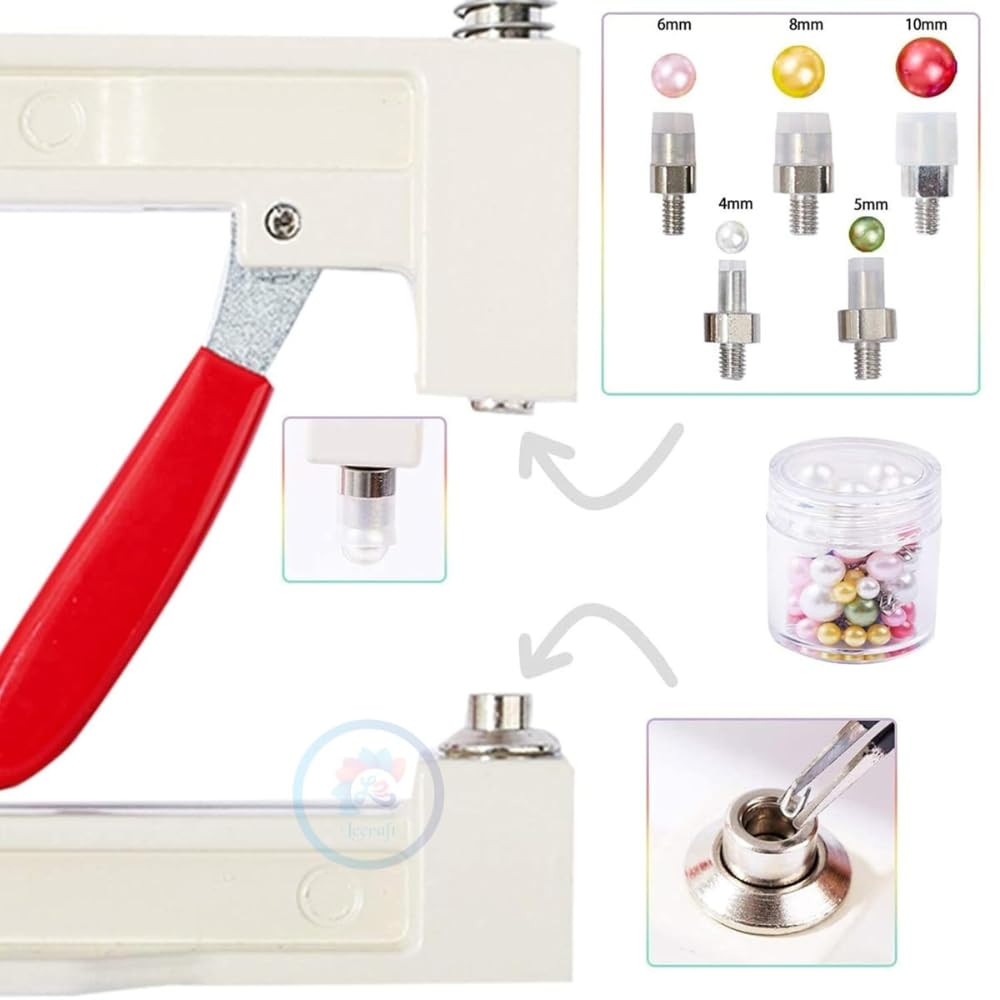 Cartell Pearl Setting Machine Kit with 10 Color Pearl Beads,Star Studs & Revied | Manual Fabric Press Tool for Saree, Dress, Embroidery & Craft Work | Hand Press Pearl Fixing Tool with Accessories 2