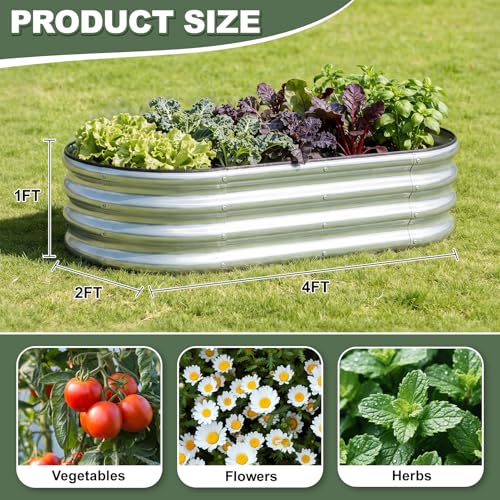 1MORE Verzinktes Hochbeet, Pflanzgefäß, Gartenkästen, Hochbeete für Gartenarbeit, 1,2 x 0,6 x 0,3 m, Metall-Gartenbeet, Set für Gemüse, Blumen, Pflanzgefäß, Hochbeete mit Werkzeug, Silber, 2 Stück