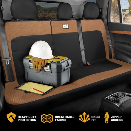 Image of CAT MeshFlex Beige Rear Seat Cover for Cars, SUVs & Mid-Size Pickup Trucks - Durable 60 /40 Split Rear Bench Seat Protector, Back Seat Cover, Interior Auto Accessory, Not for Full-Size Pickup Trucks