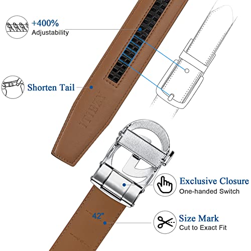 Image of ITIEZY Ratchet Belts for Men - Leather Click Belt for Casual Dress 1 3 /8 inch, Mens Adjustable Belt Trim to Fit