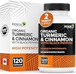 Renew Actives Organic Turmeric Curcumin with Cinnamon & Black Pepper (BioPerine) – High Absorption Formula for Joint Comfort, Metabolism & Digestive Health – Made in Canada – 120 Easy-to-Swallow Capsules