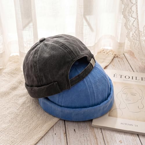 Image of SATINIOR 2 Pieces Brimless Hats for Men Adjustable Docker Cap Casual No Brim Hat Rolled Cuff Sailor Skullcap