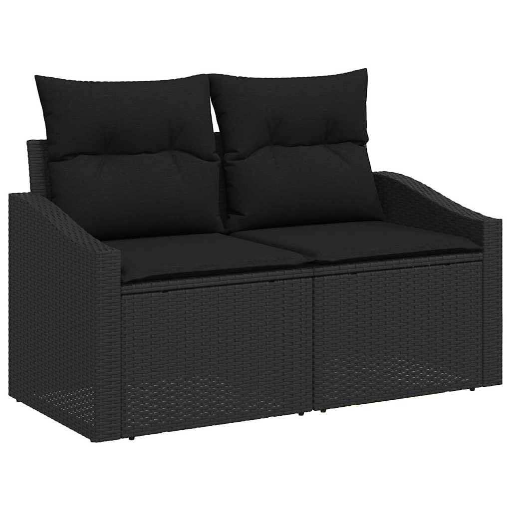 Set di divani da giardino modulari, 6 pezzi, in polyrattan nero, con vano portaoggetti sotto i cuscini, scomparti impermeabili per coperte e attrezzi, resistente alle intemperie, per terrazza