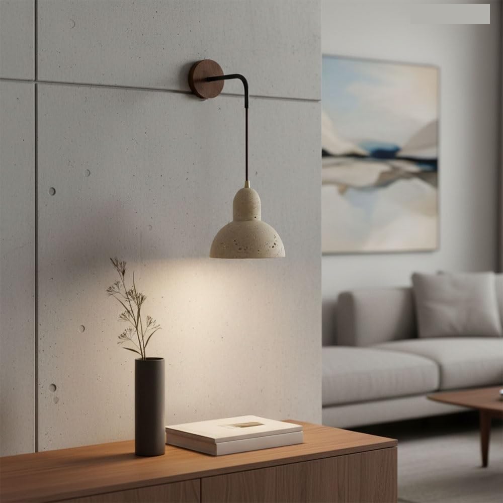 Modern Japandi Nordic Yellow Travertine Wall Sconce,Minimalist Adjustable Wall Light, Modern Industrial Natural Stone Wall Lamp for Bedroom Bedside, Living Room, Hallway, Entryway Parlor