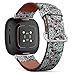 CJBROES Replacement Leather Watch Band, Compatible with Fitbit Versa 3 and Fitbit Sense of Wristband Bracelet Accessory - Boho Flower