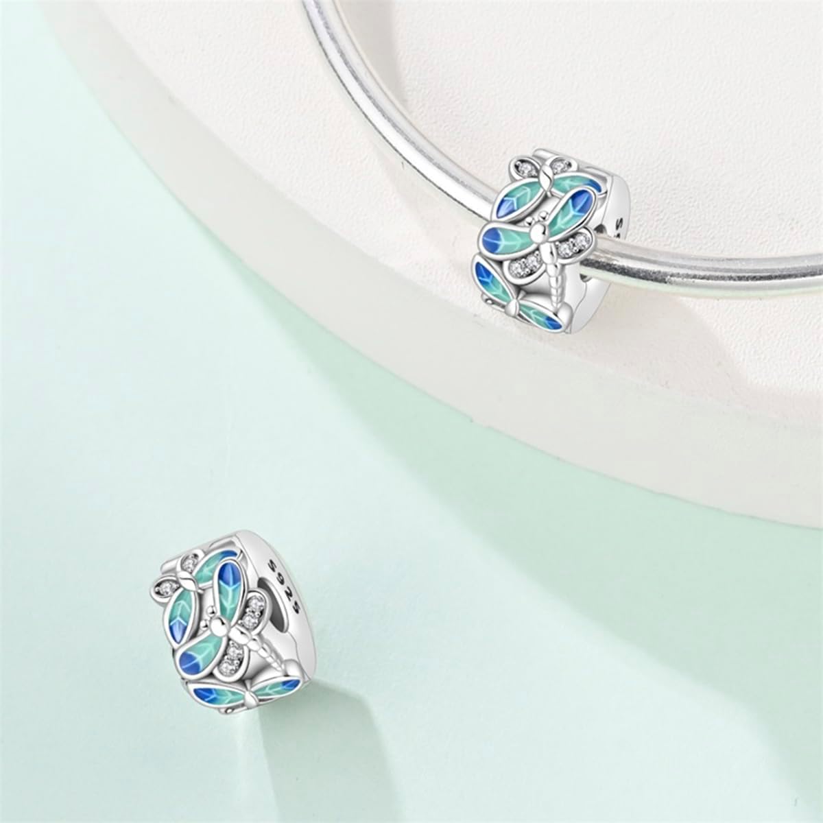925 Sterling Silver Stopper Clip Charms for Bracelet Necklace Spacer Beads with 5A Cubic Zirconia Mother's Day Christmas DIY Gift for Women(2PCS) - Image 2