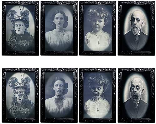 YBB 4 Pack Halloween Moving Picture Frame, 3D Changing Face Horror Portrait Scary Decoration for Home Halloween Party, Castle, Haunted House Decor