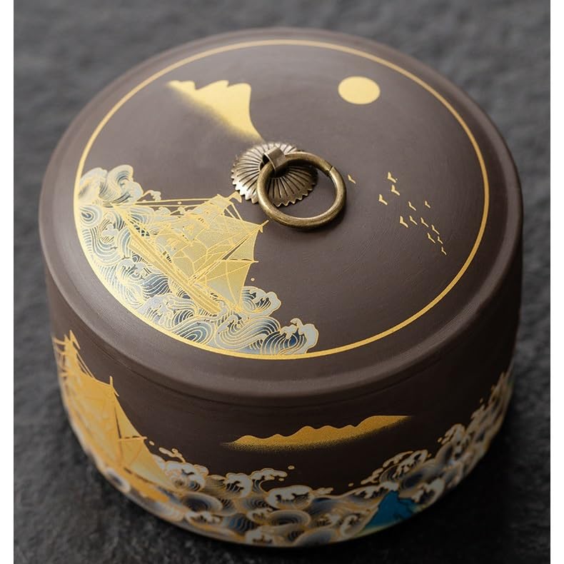 Puszki na herbatę na herbatę sypką Ceramiczne fioletowe puszki na herbatę z piasku Opakowanie Pudełko Retro Czarny Zielony Pu'er Jin Jun Mei Uniwersalny uszczelniony słoik ceramiczny(A)