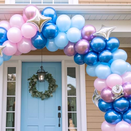 Image of Pink and Blue Balloons,12 Inch Metallic Baby Blue Pink Purple Balloons,Latex Balloon with Ribbon,for Girl Birthday Baby Shower Gender Reveal Party Decorations