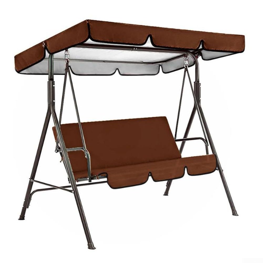 Replacement Canopy and 3 Seats Covers for 3 Pedestal Garden Swing, Oxford Cloth for Outdoor Protection (Coffee)
