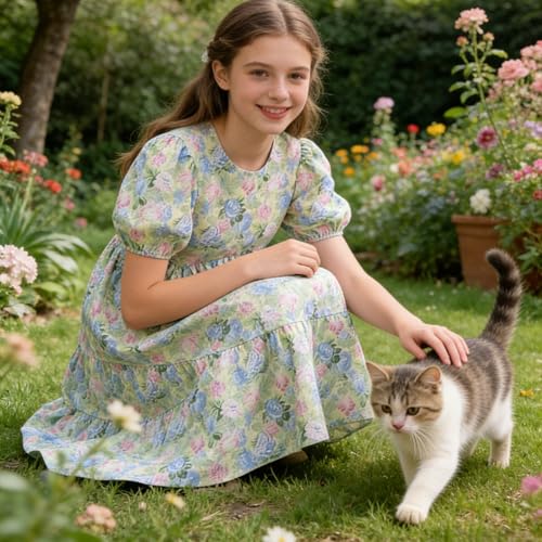 Robe d'été fleurie avec manches à volants pour fille - 3