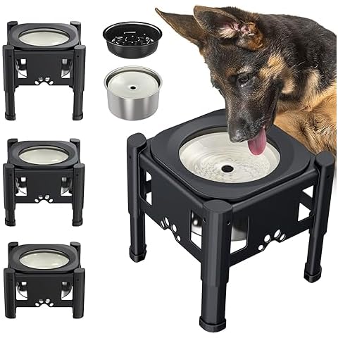 Lewondr Elevated Dog Water Bowl No Spill, 80OZ/2.5L Large Capacity Raised Water Bowl for Dogs with Slow Feeder Dog Bowl, 3 Heights Adjustable Elevated Dog Slow Water Bowl for Small Medium Large Dogs Cover