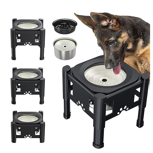 Lewondr Elevated Dog Water Bowl No Spill, with 2.9L Large Capacity Water Bowl for Messy Drinkers and 1.1L Slow Feeder Dog Bowl, 3 Heights Adjustable Raised Dog Bowl Stand for Small to Large Dogs