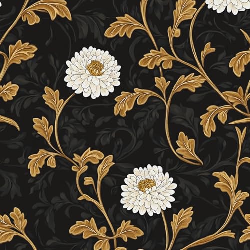 Fvlow Retro Gold Flower Peel and Stick Wallpaper 17.4" x 118"