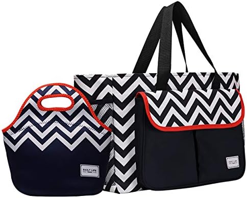 neoprene insulated reusable lunch container picnic-bag insulation cooler for Women Kids Stripe School Office Work Picnic Hiking Lunch Tote Bag Set - Thermal Lightweight Lunch Box Organizers,