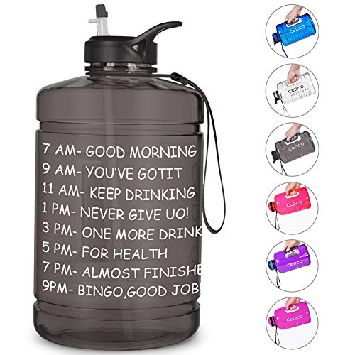 Opard Gallon Water Bottle with Time Marker Straw and Handle 128oz 1 Gallon