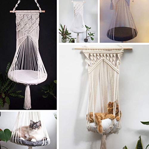 Balacoo Cesta para Gatos de Malha à Mão Macramê Tapeçaria para Gatos Rede Balanço Cesta Assento de C
