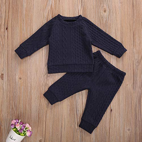 Toddler Baby Girls Boys Twist Knit Sweater Shirt Top And Pants Cotton Warm Clothes Winter (12-18 Months, Black) #TOP2