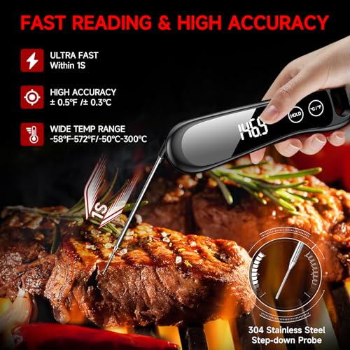 2025 Upgraded Meat Thermometer Digital-1 Second Instant Read Food Thermometer with Large LED Display-IP67 Waterproof Kitchen Thermometer for Grilling and Cooking for Oven, BBQ, Smoker, Candy, Turkey by Tegnat - Image 3