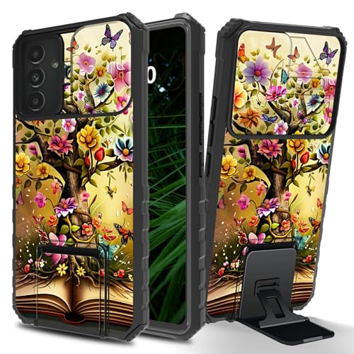 RWUTYTIUL Flower Tree for Samsung Galaxy S24 FE 5G Phone Case with Sliding Camera Cover, Slim Kickstand Dual Layer Hard PC & Silicone Shockproof Protection Case for Galaxy S24 FE 5G 6.7 Inch
