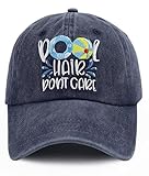 Baseball Cap - Funny Pool Stuff Accessories, Adjustable Cotton Sun Hat, Beach Summer Gifts for All, Hair Don't Care (Navy)