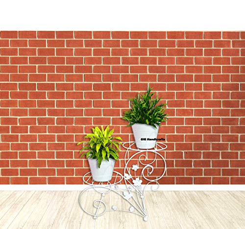 GIG Handicrafts 2-Tier Iron Decorative Potted Plants Shelf Plant Stand with 2 Iron Planter Plant Holders Garden Outdoor Indoor (43 cm x 26 cm x 41 cm, White)