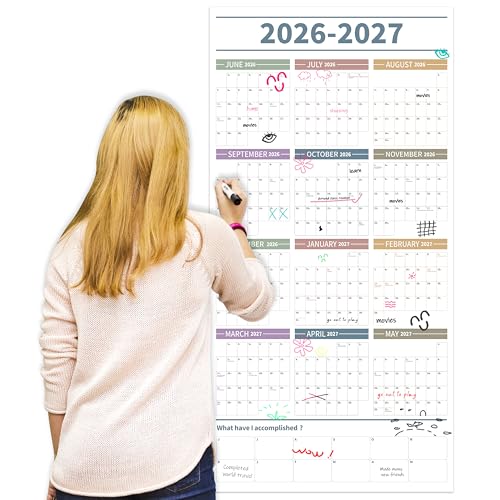 Image of GuassLee Large Yearly Wall Calendar 2026-2027, Full Year Calendar One Page, Jun. 2026- May 2027, Annual Wall Calendar 2026, 24 inchX 48 inch Wall Calendar 2026 Large with Foam Stickers