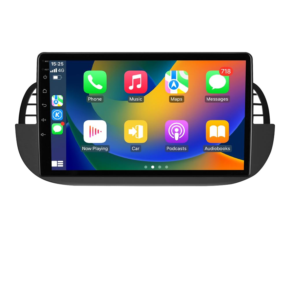 hizpo 9 pouces écran tactile Autoradio compatible avec Fiat 500 2007-2014 avec Carplay/Android Auto 4-core UPC 2+32GB DAB Adaptateur autoradio WiFi 4G Mirror Link (noir-1)