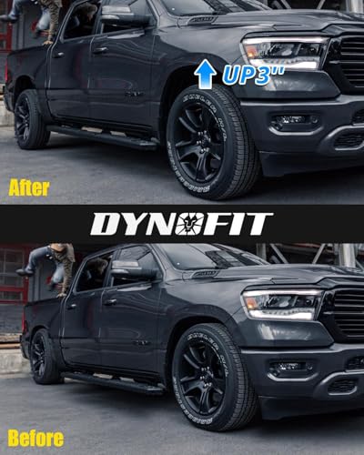 Image of Dynofit 3 Inch Front Leveling Lift Kit, Strut Spacers Compatible with 2006-2026 Dodge Ram 1500 4WD, 2005-2007 & 2009-2011 Dodge Dakota, 2006-2009 Mitsubishi Raider | Set of 2 Black Lift Spacers